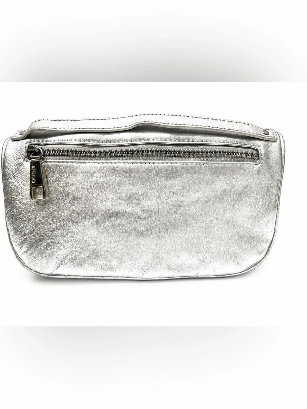 HOBO Lauren Metallic Silver Leather Kiss Lock Clutch Wallet